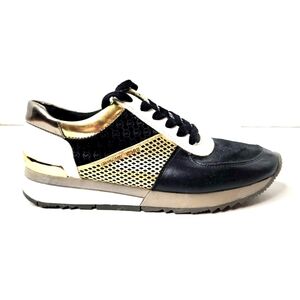 Michael Kors leather sneakers.  Black/metallic gold/white. Blinged out 7…